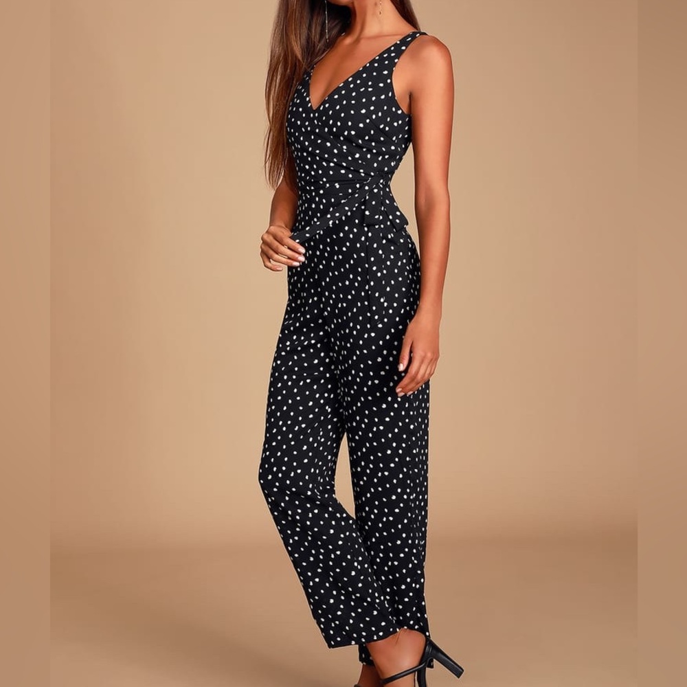 Lulu’s Aislinn Black Polka Dot Sleeveless Jumpsuit